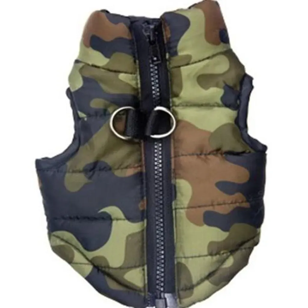 Winter Dog Coat with Leash Attachment, Camo, Dark Green, M (5-Pack)